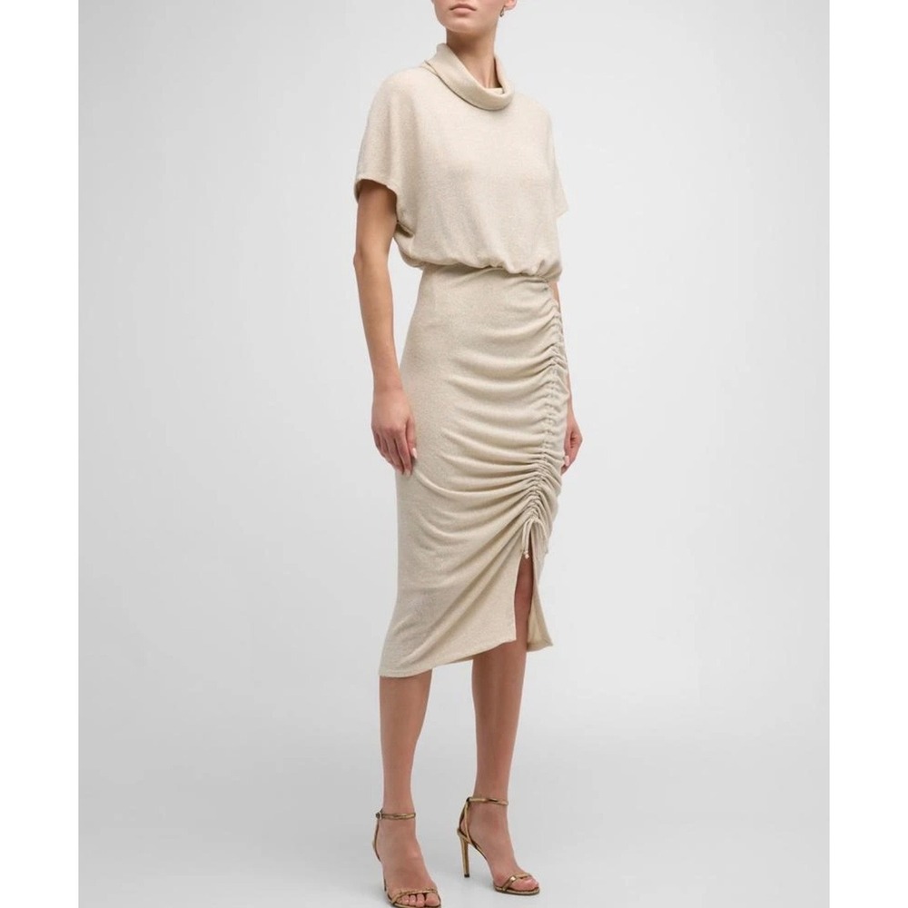 Black Halo Iliana Ruched‎ Sheath Dress Sparkling Champagne Size Large